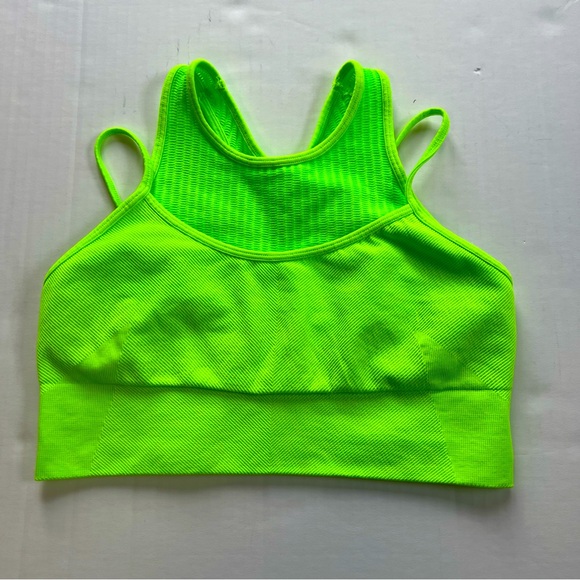 Sofia Active by Sofia Vergara Seamless Rib Sports Bra Neon Green Small (4-6) - Picture 1 of 3